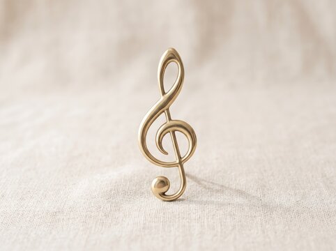 Gold treble clef music symbol on beige fabric background
