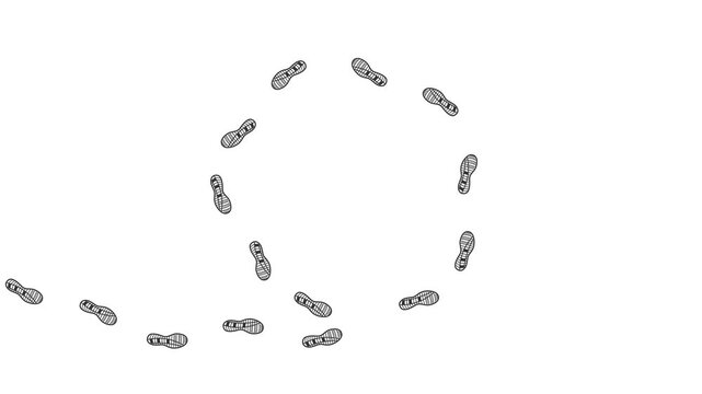 Animation footprint of Runing Human. Leaving shoes  prints on the floor from  left to right. Walk loop animation, graphic motion.  4K. Sneakers print. Animated Video