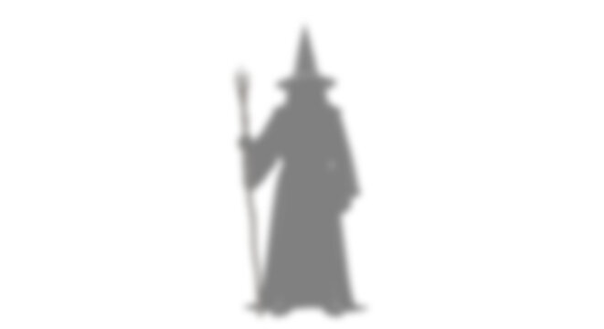 Mysterious wizard silhouette standing with a magical staff