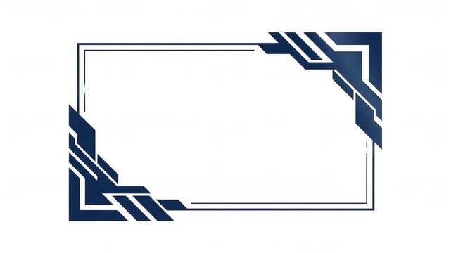 Animated abstract blue corner frame elements with light flares in a clean white background
