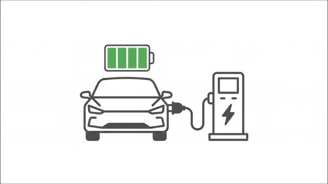 Minimalist line art illustration of an electric vehicle charging station icon on white