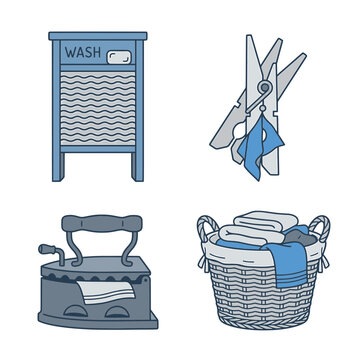 Vintage Laundry Equipment Icon Set