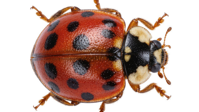 Red ladybug with black spots, isolated on transparent background