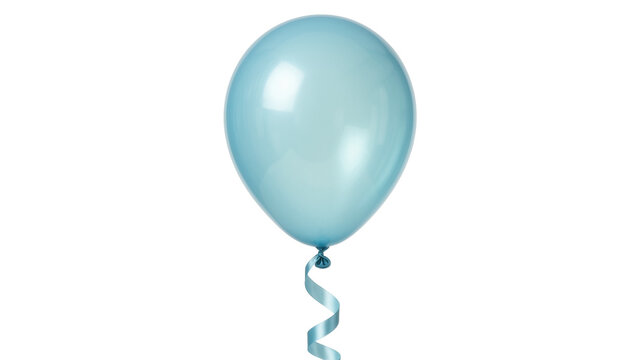 Single light blue balloon with curly ribbon isolated on transparent background