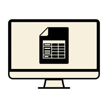 Computer monitor displaying a document on screen with spreadsheet
