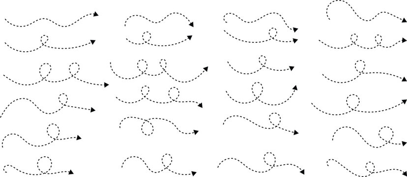 curved and spiral dotted line vector icon set. looping trajectory, wave, and directional arrow symbols