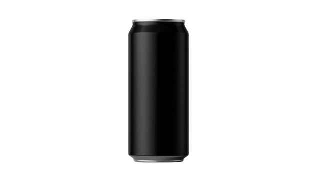 Sleek black aluminum beverage can, isolated on transparent background