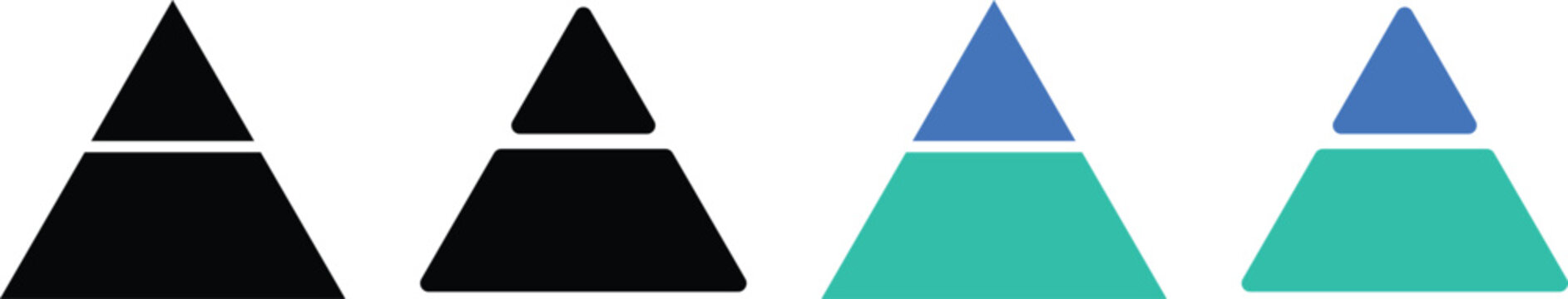 triangle vector icon set. layered pyramid and infographic data chart symbols for modern business presentation and analytics