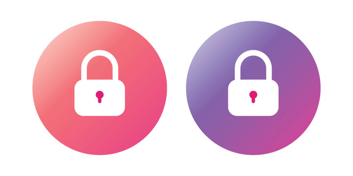 Lock icon in pink and purple circles for security.