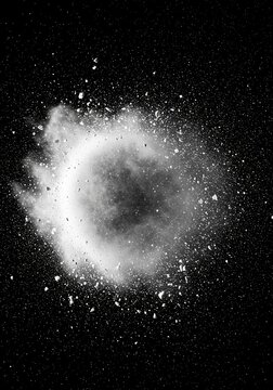 Empty abstract white space fracturing and fading into dust or digital particles, symbolizing deletion, removal, or transition ,fragmenting ,space ,particles