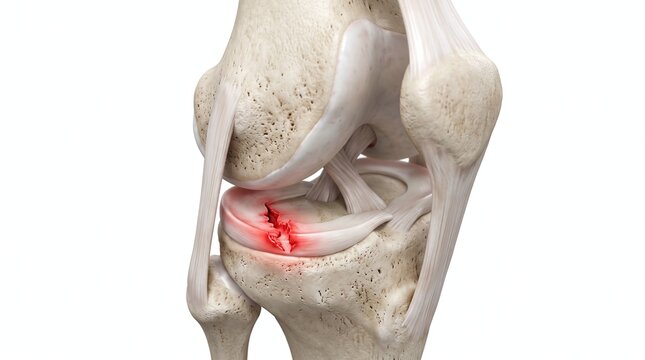 Medical illustration showing a torn meniscus in human knee anatomy tear