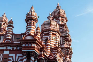 Exterior details of the Jami Ul-Alfar Mosque, known as the Red Mosque of Colombo, Sri Lanka © evannovostro
