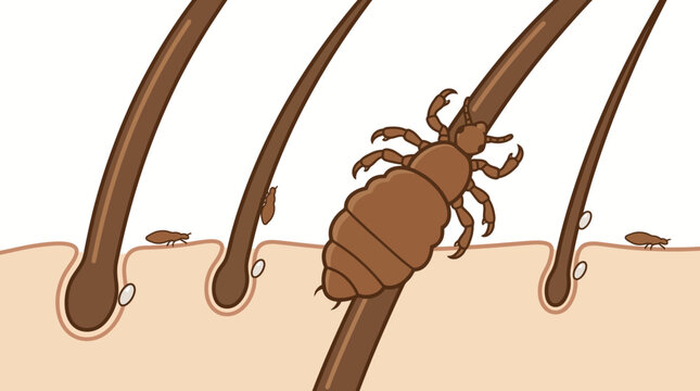 Human Head Louse Crawling On Hair Shaft Scalp Parasite Diagram
