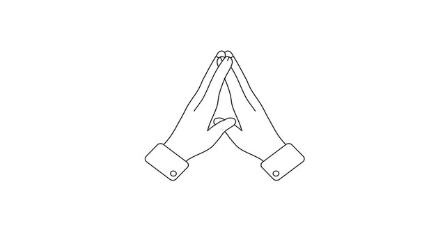 Praying Hands Namaste Gesture Line Icon, Outline Vector Illustration of Two Hands Together Symbol, Minimal Drawing Representing Prayer Respect and Gratitude Concept