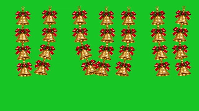 Christmas Bells Decorative Strings on Green Screen Background for Video Editing, Overlays, Motion Graphics, Animation, Visual Effects, Design Projects and Stock Footage