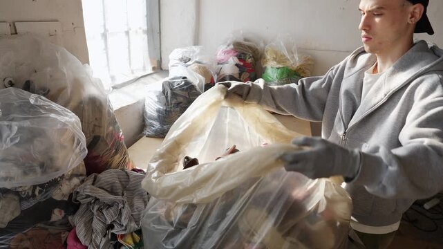 Clothes and jeans donation. Shoes disposal