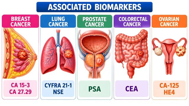 Types of Cancer and Associated Biomarkers Medical Infographic
