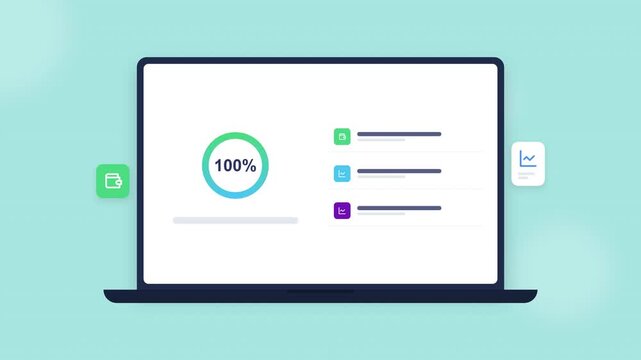 Minimalist digital laptop with circular budget tracker showing progress on screen, concept for financial planning, ideal for business presentations and personal finance blogs