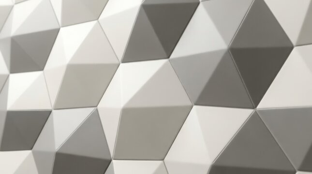 Abstract geometric 3D triangle wall pattern in grayscale tones