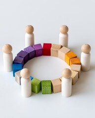 Obraz premium Strategic Working Capital Concept with Wooden Figures and Colorful Blocks in Watercolor Style