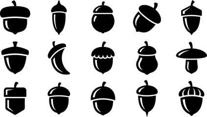 A collection of various acorn icons representing essential thanks giving elements for seasonal autumn graphic design © MstTamima