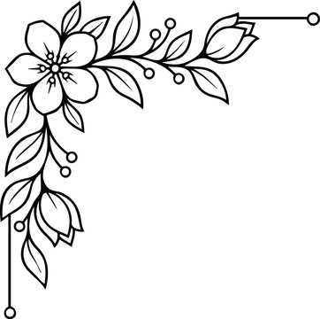 Elegant Botanical Floral Corner Border Line Art