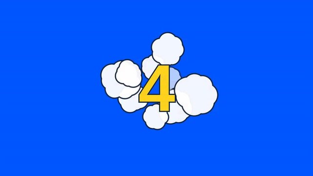 Cartoon Smoke Puff 10 Second Countdown Timer with Yellow Number Eight on Blue Screen. Comic Style Video Intro Animation Element for YouTube, Teasers, and Gaming.