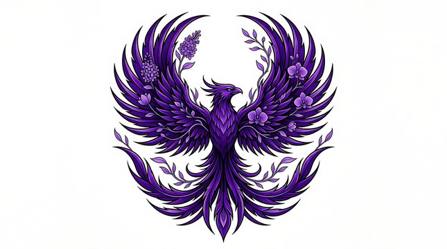Purple Phoenix Rising - Majestic Tribal Firebird Emblem Symbol of Rebirth and Power