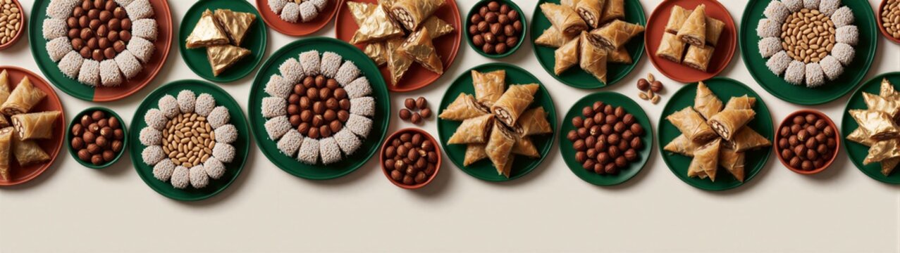 Assorted cookies and confectionery arranged on round plates