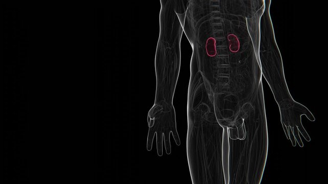3D medical animation illustrating kidney xenotransplantation, transitioning from a pig kidney to a human kidney to represent animal-to-human organ transplantation 4K UHD