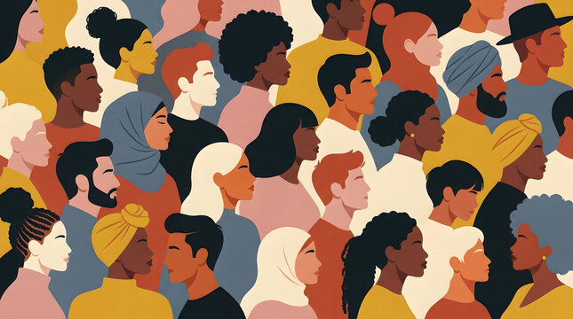 Abstract illustration of a diverse crowd of people together