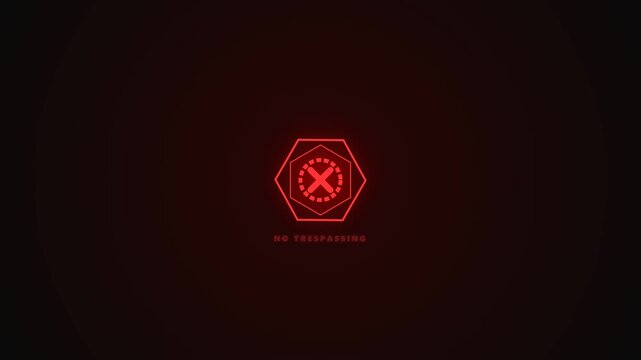 Glowing red digital no trespassing icons on black