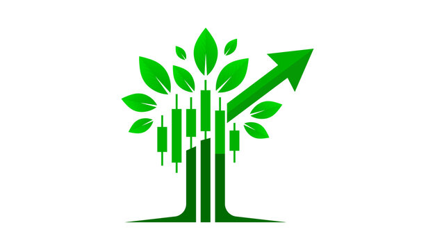 Green economy and trading investment growth tree isolated on transparent background design with candlestick graph.