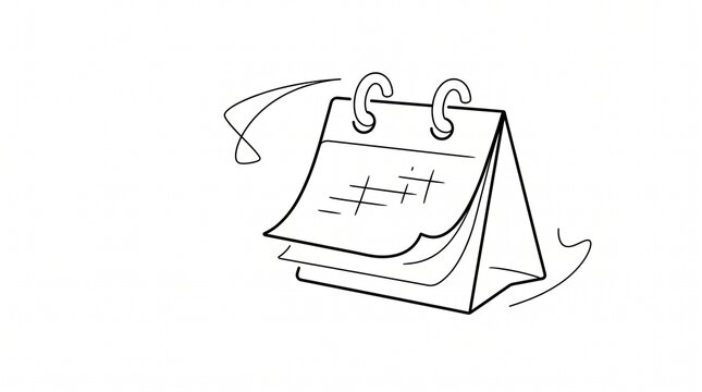 Minimalist calendar line art illustration. Simple desk calendar sketch on white background. Hand drawn planner icon for scheduling and time management.