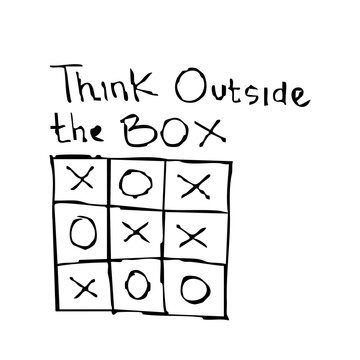 Hand drawn tic tac toe game grid illustration with text think outside the box