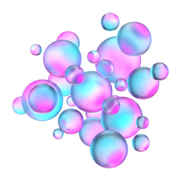 Abstract 3D Gradient Floating Spheres with Neon Pink and Blue Glass Effect Transparent PNG