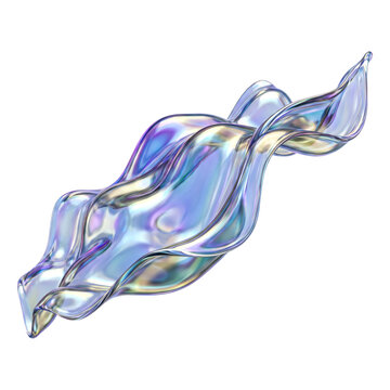 Abstract Iridescent Liquid Chrome Wave on Transparent Background