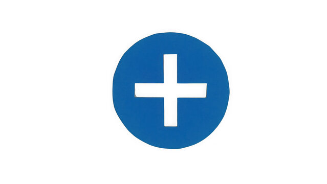 Blue circular featuring a bold black plus symbol isolated on a deep black background, for user interface, and digital navigation isolated on a transparent background