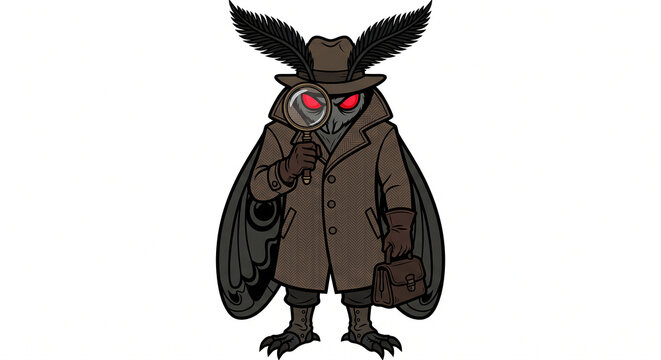 Mothman Detective with Glowing Eyes Halloween Vector Clipart