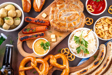 Naklejka premium Oktoberfest picnic and barbecue food, Oktoberfest bavarian party menu