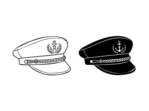 captain hats nautical uniform line art vector illustration, nautical captain caps maritime uniform outline vector design
