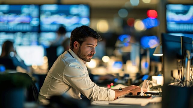 Market Risk Analyst Reviewing an Anomaly Card in a Financial Control Room
