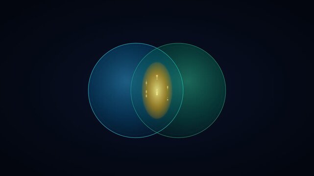Corporate Mergers & Acquisitions Venn Convergence with two financial entities merging into synergy