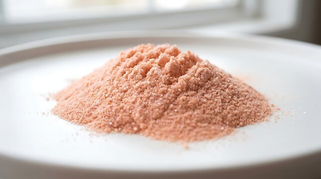 A small pile of fine light brown cosmetic clay powder or organic face mask ingredient on a smooth surface. dip powder nails
