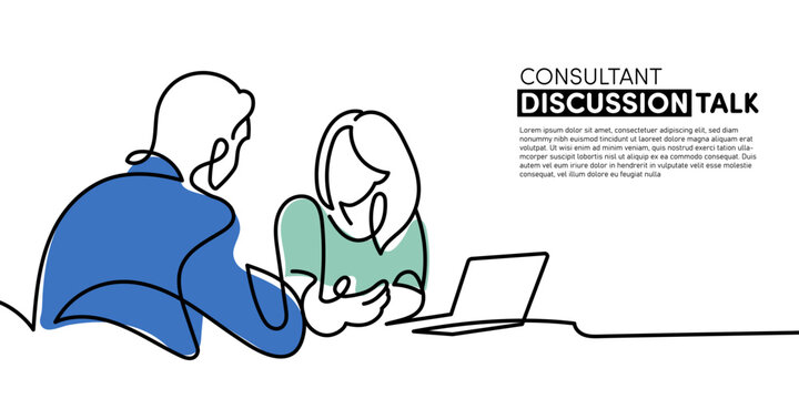 discussion and consultant of two person modern contour sketch line art minimalism banner