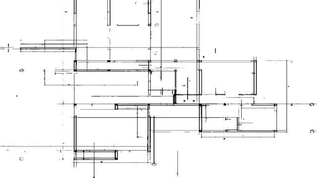 Architectural floor plan with black lines on a white background, technical blueprint layout