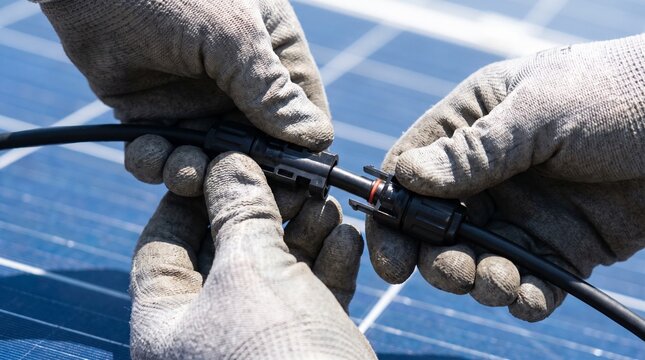 Connecting Solar Panel MC4 Connectors Outdoor Installation