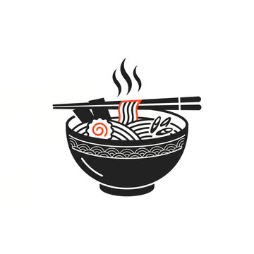Japanese Ramen Noodle Bowl with Chopsticks, Narutomaki, and Steam Vector Logo Icon