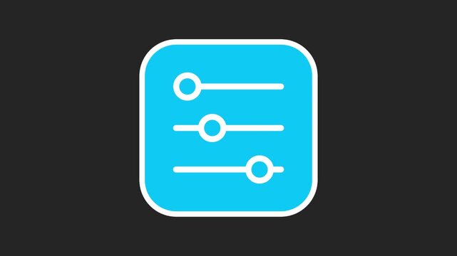 Blue settings animation with adjustable sliders and filter controls. Element isolated on a dark background. HD Looping video.