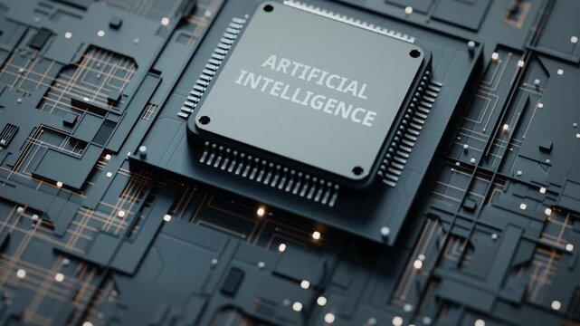 Artificial Intelligence Processor on Futuristic Circuit Board
